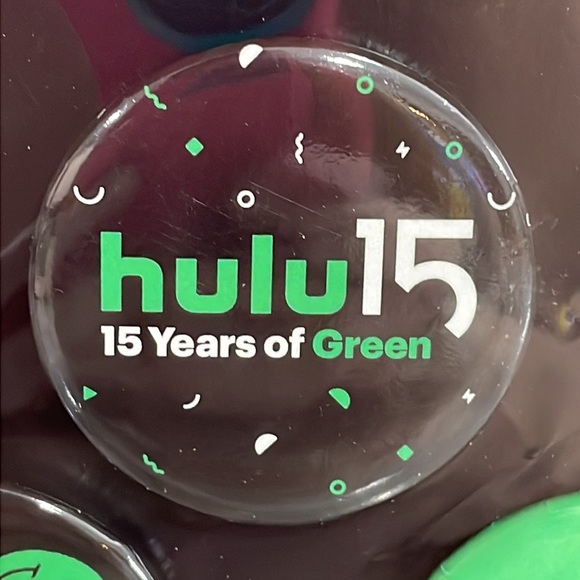 Brand New Sealed Hulu 15 Years of Green 3 Button Collectible Pin Set Anniversary - Picture 3 of 5